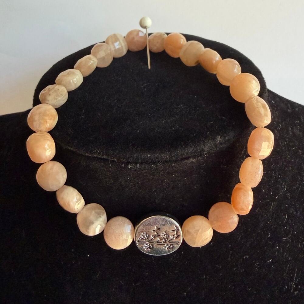 Peach moonstone stretchy bracelet handmade